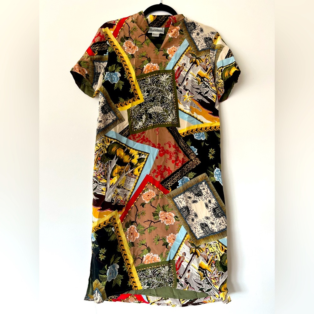 Vintage Diane Von Furstenberg travel collage pattern XS